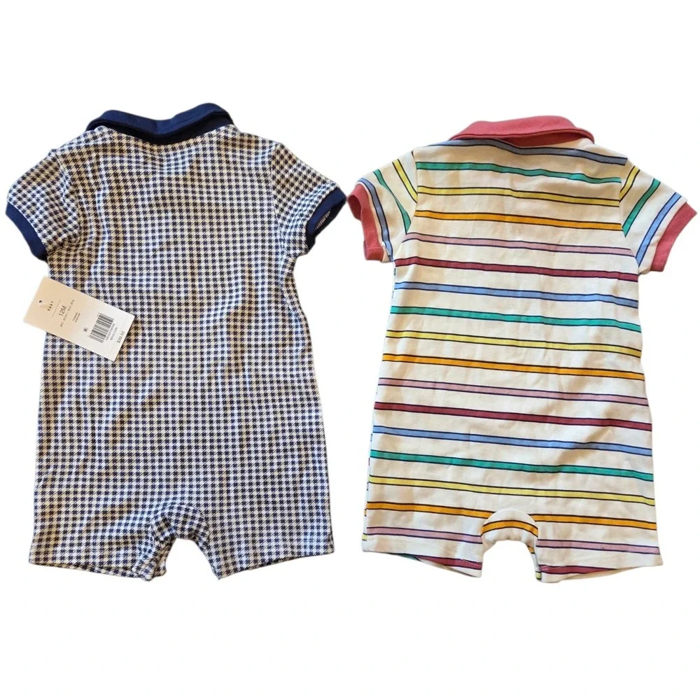 Crown & Ivy Baby Boys 12M Polo Romper 2 Pack Houndstooth Striped Multi Color NEW